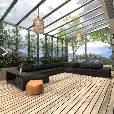 Produktbild von 11-tlg. Garten-Lounge-Set mit Auflagen Poly Rattan Schwarz