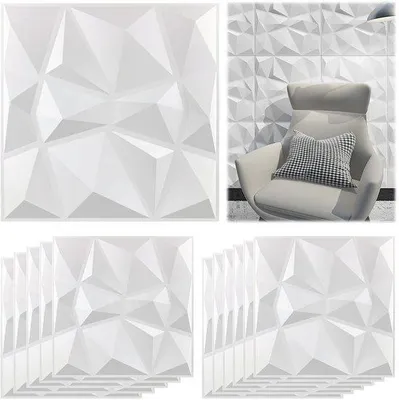 Image de Lot de 12 panneaux muraux 3D, 30 x 30 cm, PVC, blanc, utilisables à l'intérieur comme à l'extérieur, imperméables, résistants à la chaleur