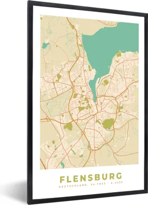 Produktbild von MuchoWow® Gerahmtes Poster Karte - Flensburg - Jahrgang - Karte 20x30 cm - Poster mit Schwarzem Bilderrahmen Wandposter Rahmen Foto Bilder - Drucken - Bilder Poster im Rahmen