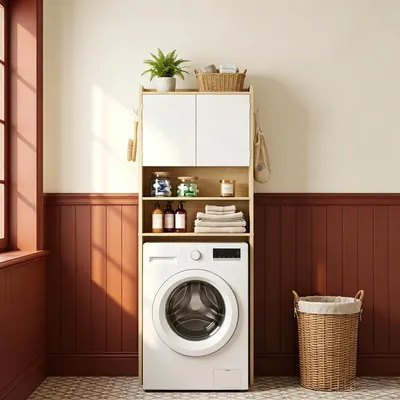 Produktbild von Waschmaschinenschrank, Waschmaschinenregal, mit 2 Türen | Toilettenregal, Verstellbare Regale, Badezimmerregal über Waschmaschine/Toilette