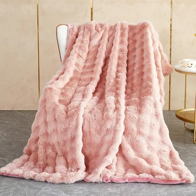 Produktbild von Plüsch-Sofadecke,Kaninchen Plüsch Flauschige Decke, einfarbige Deckedickes Flanell multifunktionale Bettdecke für Schlafzimmer, Sofa,Büro,Reisen,Campingdecke(Rosa,130x160cm)