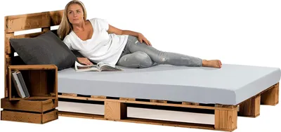 Produktbild von sunnypillow 180x200 cm Palettenbett mit Kopfteil Eiche Massivholzbett Bett aus Paletten Palettenmöbel Fichte europalette Fichte Eiche 80 90 100 120 14