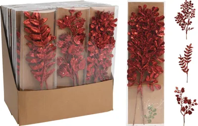 Productafbeelding van Glitter tak 30 cm 3ass rood kerstversiering Nampook