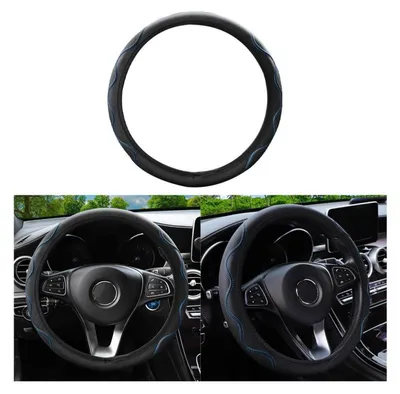 Produktbild von Lenkradabdeckung Auto atmungsaktives Leder geriffelt blau 37-38 cm