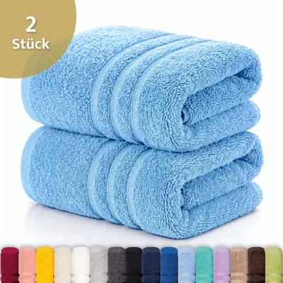 Produktbild von Lavea® 2er Set Duschtuch 70x140 cm, 100% Baumwolle – Weiches Frottee Duschtuch, Badetücher Set für Badezimmer, Frottierserie Elena - Delphinblau