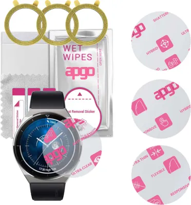 Produktbild von apgo 3 Stück Schutzglas, klar, kompatibel mit Huawei Watch GT 3 Pro Sport 46mm Smartwatch, Hybrid 8H, Ersatz für Hartglas, Displayschutzglas, Bildschirmschutz, Displayschutz, kratzfest