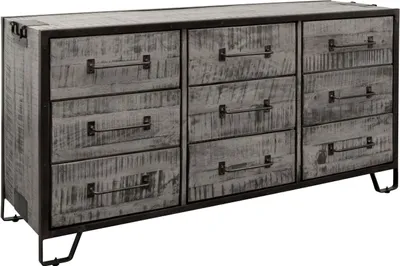 Immagine prodotto di MASSIVMOEBEL24 | credenza in legno di Mango 150x45x80 grigio scuro laccato HEAVY INDUSTRY #118