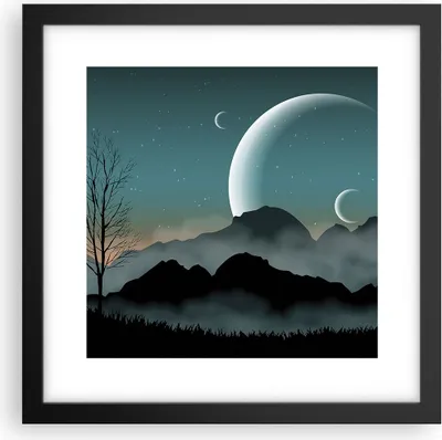 Produktbild von Gerahmtes Poster - Schwarzer Rahmen - Himmel Nacht Illustration - 30x30 cm - Wand Bild - Wanddeko - Wandbilder - Wandposter - Bilderrahmen - Bilder - Kunstdruck - Wandbild - P2BAC30x30-4143