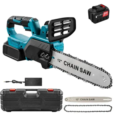 Zdjęcie produktu dla Pilarka łańcuchowa elektryczna - akumulatorowa pilarka 30 cm - silnik bezszczotkowy - 1500 W - akumulator 21 V - 1 akumulator, wtyczka EU