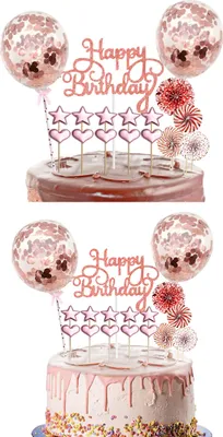 Produktbild von ALSTER HERZ® 2 Stück Tortendeko Set, Happy Birthday, mit Confetti, H0310 Rosegold