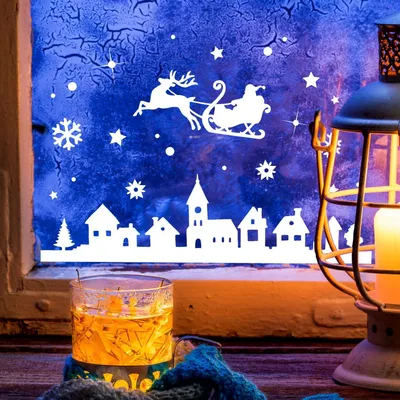 Produktbild von Fensterbild mit Weihnachtsmann für die Winterdekoration 60x32cm