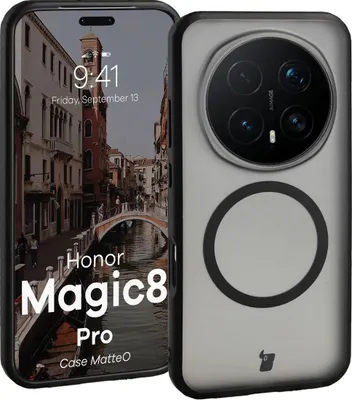 Produktbild von Handyhülle mit Magnetring für Honor Magic8 Pro, Bizon Case MatteO, Getönt-Schwarz