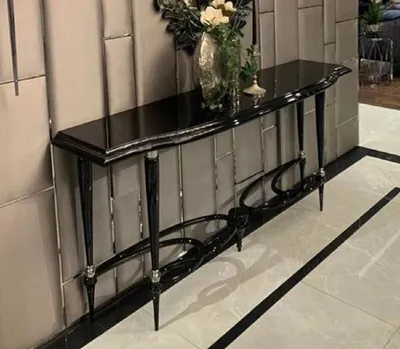 Luxus Art Deco Konsole Konsolentisch Schwarz Silber Luxury Art Deco Console Table Black Silver
