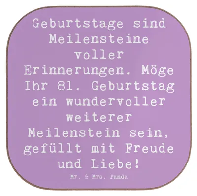 Produktbild von Mr. & Mrs. Panda Untersetzer für Gläser Spruch 81. Geburtstag Meilenstein - Lavendeltraum - Geschenk, besonderer Tag, gläseruntersetzer, besonderes Ereignis, Geschenke