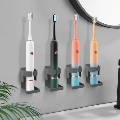Immagine prodotto di Porta spazzolini elettrico, confezione da 4 pezzi, senza necessità di foratura, realizzato in alluminio di grado aerospaziale, da montare a parete, colore grigio