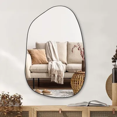 Produktbild von Asymmetrischer Spiegel, 101 x 66 cm Schwarz Unregelmäßiger Wandspiegel, Modernes Dekorativ für Wohnzimmer, Badezimmer, Schlafzimmer, Eingangsbereich