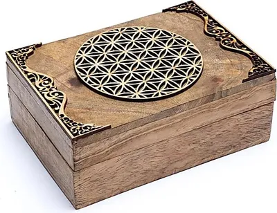 Immagine prodotto di Scatola dei tarocchi Fiore della vita in legno di mango - 18x12x7 cm
