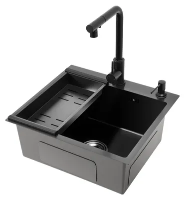 Productafbeelding van Keukenspoelbak - Roestvrij staal - 50 x 45 x 20 cm - Met uittrekbare kraan en zeepdispenser