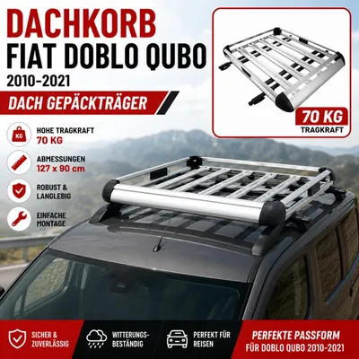 Imagen del producto de Portaequipajes para techo de coche, compatible con Doblo Qubo (2010-2021), dimensiones: 127 x 90 cm