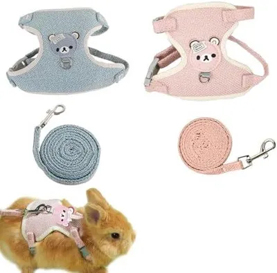 Produktbild von 2 Stück Kaninchen Leine, Verstellbares Weiches Kaninchen Geschirr | Kaninchengeschirr mit Leine für Zwergkaninchen, Kaninchenleine Ausbruchsicher für Kleine Häschen Katze Hunde Haustier Walking