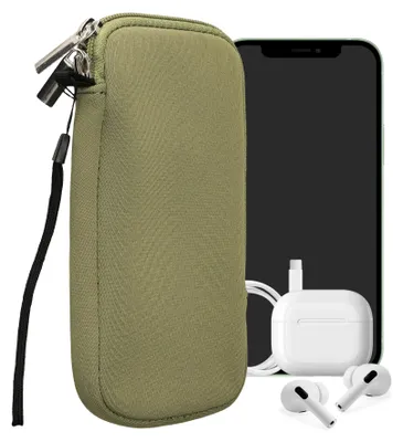 Produktbild von kwmobile Neopren Handytasche für Smartphones XL - 6,7/6,8" - Handy Tasche mit Reißverschluss - Handyhülle universal Graugrün