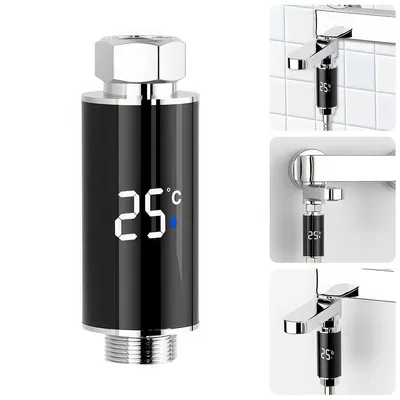 Produktbild von Baby-Badethermometer , Duschbrausenhalter, sofortige Temperaturanzeige in °C/°F, LED-Display, 360° drehbar, für Badewanne, Dusche, Bad und Küche