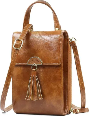 Produktbild von Frauen Brieftasche Handy Umhängetasche Kunstleder Geldbörse Mini Damen Crossbody Tasche mit Kartenfächer,(braun)