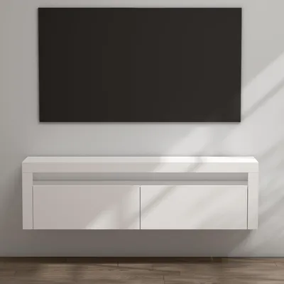 Image de doporro Meuble TV Bas 160x40x46cm Armoire TV Blanc Mat Table de Télévision Salon avec 2 Portes Meuble TV Suspendu Fernsehschrank01