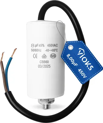 Produktbild von Kondensator 8µF 450V mit Kabel M8 Gewinde für elektrische Hausgeräte