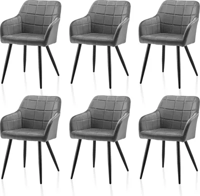 Produktbild von CLIPOP Esszimmerstühle, 6er Set Küchenstühle, Samt Polsterstühle, Wohnzimmerstühle mit Metallbeine, Grau