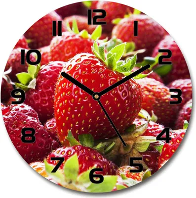 Produktbild von Wanduhr aus Glas 30fi Glasbild Glasuhr Gehärtetes Glas - schwarze-zeiger - strawberries