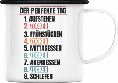 Produktbild von Trendation - Zocker Emaille Tasse Geschenk Der Perfekte Gaming Tag Gamer Geschenkidee Lustiger Spruch Gaming (Schwarz)