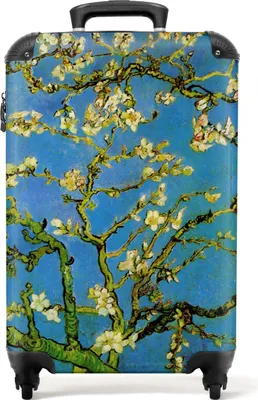 Produktbild von NoBoringSuitcases.com Hartschalen Handgepäck Koffer 55x35x20 cm, 36L, Drucke für Frauen: Blau - van Gogh - Mandelblüte, Reisekoffer mit 4 Rollen