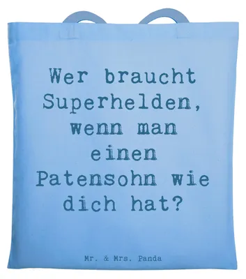 Produktbild von Mr. & Mrs. Panda dokumententasche Spruch Patensohn Held - Sky Blue - Geschenk, Uni Tasche, Tote Bag, Lächeln, Laptoptasche, Patenkind, Patenschaft, Schultasche, Helden