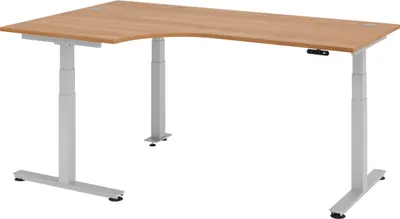 Produktbild von bümö Schreibtisch elektrisch XDSM - Gestell: Silber, Nachbildung: Nussbaum, Größe: Eckschreibtisch 200 x 120 cm