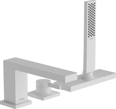 Image de robinet de baignoire à une seule levier Hansgrohe Tecturis, modèle E, avec système sBox, finition blanc mat, pour installation sur trois trous