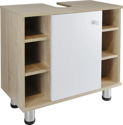 Produktbild von Waschbeckenunterschrank "Berta" Holz/Eichen Optik eintürig, mit Seitenfächern