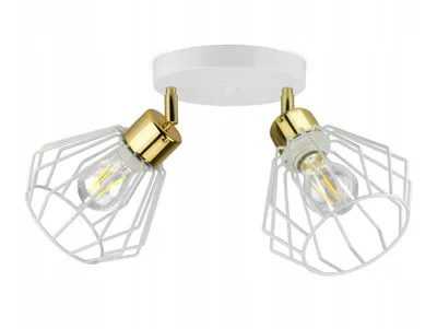 Produktbild von Luxolar Led Deckenleuchte 2 flammig aus Metal Draht Weiß-Gold im Edison-Stil E27 60W - Schwenkbar deckenlampe wohnzimmer