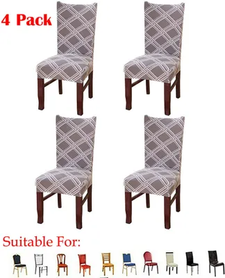 Image de lot de 4 housses de chaises de salle à manger Housse de chaise extensible Dossier haut Housse de chaise