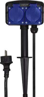 Produktbild von LogiLink LPS214, 2 m, Draußen, IP44, Schwarz, Blau, RoHS, 2 AC-Ausgänge