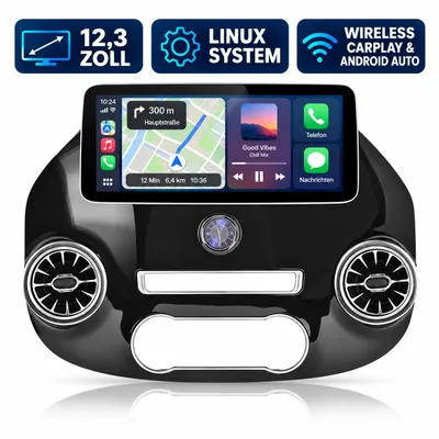 Image de Autoradio Linux de 12,3 pouces pour Mercedes-Benz Vito W447, avec CarPlay sans fil, Android Auto, Bluetooth 5.0, RDS etau volant, Image générée par une IA