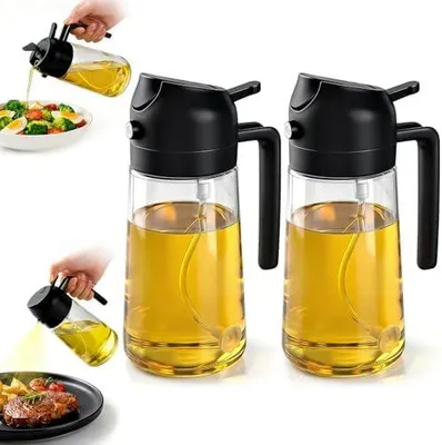 Produktbild von 2 in 1 Ölsprüher für speiseöl, 470ml Öl Sprühflasche lebensmittelecht, Ölspray zum Kochen, Hochwertiger Öl Zerstäuber, Ölsprühgerät für Heißluftfritteuse (Schwarz + Schwarz)