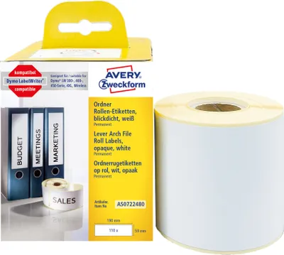 Produktbild von Avery Zweckform AS0722480, Rollen-Etiketten, 59 x 190 mm, 110 Etiketten / 1 Rolle, weiß