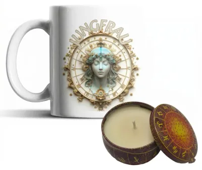 Produktbild von Sternzeichen Zodiac Kaffeetasse Teetasse Tasse 325 ml plus Sojawachs Kerze 80g - Jungfrau