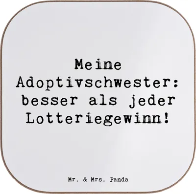 Produktbild von Mr. & Mrs. Panda Personalisierter Bierdeckel Adoptivschwester Wunder - Weiß - Geschenk, Personalisierte Glasuntersetzer, bedruckt, untersetzer personalisiert, handgemacht