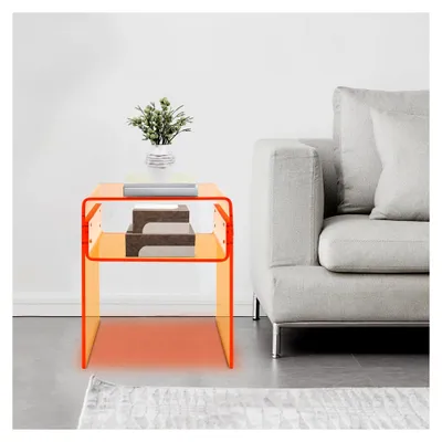 Produktbild von Acryl Beistelltisch, 2-stufiger transparenter U-Form Tisch, rechteckiger Acryltisch, Sofatisch für Wohnzimmer, Schlafzimmer, Büro, 40x30x50 cm (Orange)