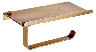 Image de Porte-rouleaux de papier toilette à fixer au mur, avec étagère en cuivre