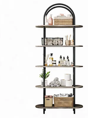 Zdjęcie produktu dla Regał na książki 5-półkowy z łukiem 180 cm wysoki regał stojący loft Czarny + Grafitowy szary