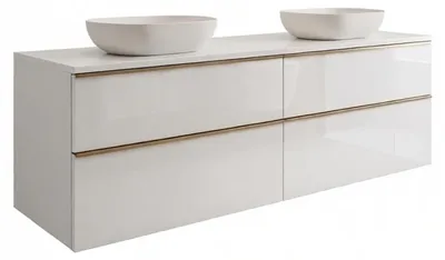Produktbild von Waschtisch mit Unterschrank ONE mit 4 Schubladen Weiß Hochglanz 120x50x46 hängend Badmöbel Badezimmer Badezimmermöbel