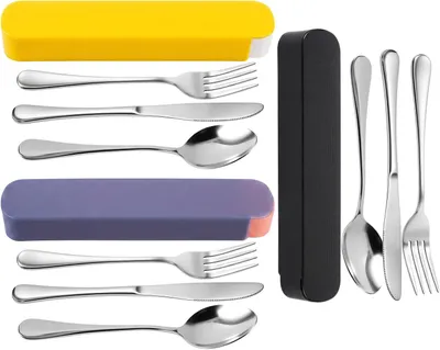 Produktbild von Campingbesteck-Set 3 Stück, Edelstahl, mit Aufbewahrungsbox, für Reisen